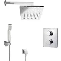 PaulGurkes Regendusche Unterputz Dusch Set mit Thermostat - Elegantes Unterputz-Duschset mit 2-Wege-Thermostatarmatur, sicherer Wassertemperaturregelung und hochwertiger Verchromung. Genießen Sie entspannende Duscherlebnisse mit einem großzügigen Duschkopf.