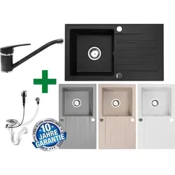 Elegante Granitspüle 76x44 mit Armatur in Grau - Hochwertige Granitspüle für Küchen, reversibel einbaubar und extrem langlebig. Ideal für moderne und traditionelle Umgebungen, inklusive Armatur und Siphon-Set.