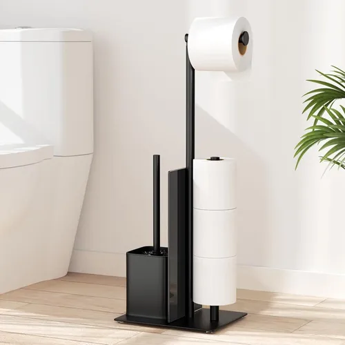 Produktbild Stylischer Toilettenpapierhalter mit WC-Bürste, Edelstahl, Stehend, Schwarz