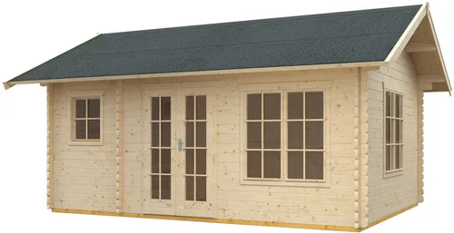 SKAN HOLZ Esbjerg 1 Blockbohlenhaus mit Fußboden 480 x 620 cm - Gartenhaus mit Satteldach aus naturbelassenem Holz, ideal für Gartenliebhaber und zur Aufbewahrung von Werkzeugen.