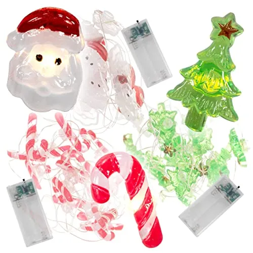 Nipach GmbH 3er Set 20 LED Lichterkette warmweiß Baum-Weihnachtsmann-Zuckerstange Weihnachten Batterie Timer Weihnachtsdekoration Weihnachtsbaumkette