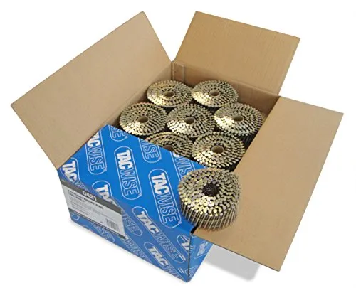 Tacwise 0421 Blanke Flache Coilnägel, Typ 2,5 / 45 mm, Diamantspitze, Ringschaft, 16° Geneigt, Drahtgebunden, Packung mit 9000 Stück