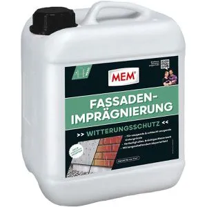 MEM Steinimprägnierung 5 Liter - Fassaden-Imprägnierung für außen - Lösemittelfreie Imprägnierung mit langanhaltendem Abperleffekt, ideal für Naturstein und Beton. Schützt vor Witterungseinflüssen und erhält die Atmungsaktivität.
