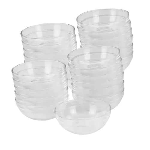 GVK ECO Glasschüssel Set 24 Stück Ø 12cm - Dessertschalen aus gehärtetem Glas, ideal für Vorspeisen und Desserts. Mit praktischem Stapelrand für platzsparende Aufbewahrung und spülmaschinenfestem Design.