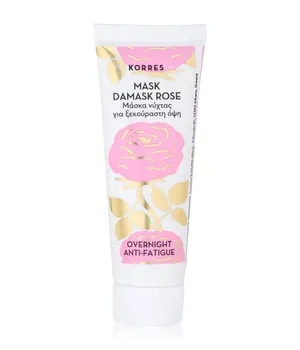 KORRES Damask Rose Overnight Anti-Fatique Mask 18 ml - Maske und Peeling für einen strahlenden Teint über Nacht, angereichert mit Damaszener Rosenextrakt zur Regeneration der Haut und Reduktion von Falten. Ideal für sensible Haut, tierversuchsfrei und umweltfreundlich.