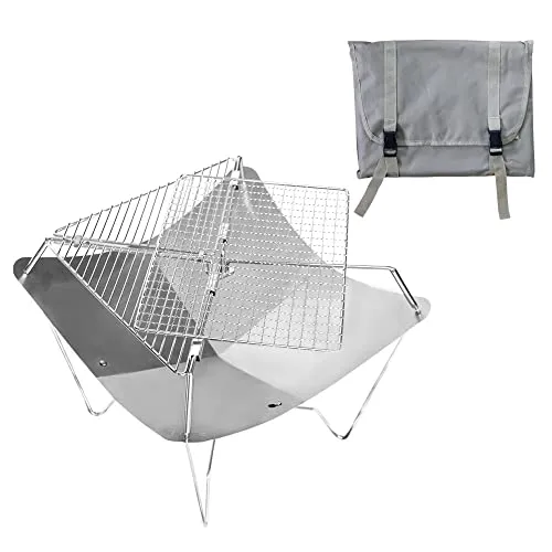 TIYASTUN Klappgrill BBQ Camping Outdoor Mobiler Edelstahl Grill Tragbar Faltbar Mit Feuerschale