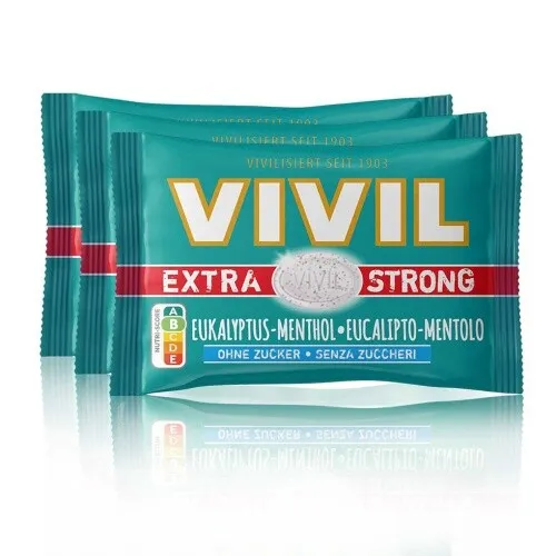 VIVIL Extra Strong Eukalyptus-Menthol Pastillen ohne Zucker | 3er Pack