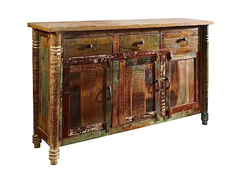 Vintage Kommode aus Massivholz – FABLE Sideboard mit 3 Türen und 3 Schubladen - Schränke & Wandschränke: Einzigartiges Sideboard aus 60% recyceltem Altholz in Vintage-Optik, ideal für ein individuelles Esszimmer.