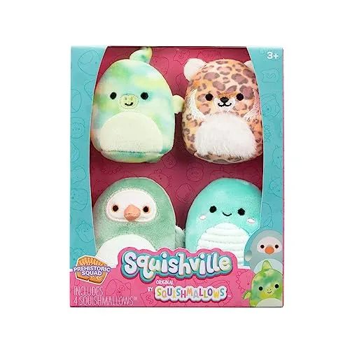 Squishville SQM0469-4er Pack Prähistorisches Squad, superweiche Mini-Squishmallows, 5cm Plüschfiguren