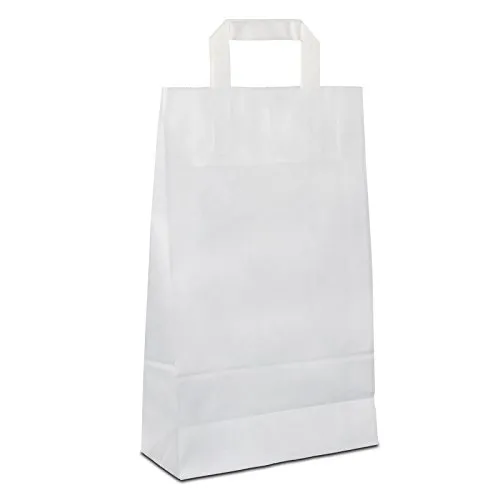 Papiertüten weiß mit Flach-Henkel I 250 Stk. 22+10x36cm I Papiertragetasche für Einzelhandel, Hochzeit, Geburtstag, TO-GO I Geschenktüten aus Kraftpapier I HUTNER