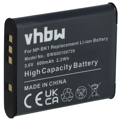 vhbw Akku kompatibel mit Sony Cybershot DSC-W190, DSC-W370 Kamera Digicam DSLR (600mAh, 3,6V, Li-Ion)