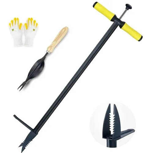 Colwelt 99cm Unkrautstecher für effizientes Entfernen von Unkraut, Stand-Up Unkrautentferner Kein Verbiegen mit Metall Fußplatte (enthalten – Stand-Up Unkrautstecher & Handjäter & Gartenhandschuhe)