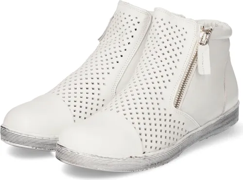 Andrea Conti 0349615001 Damen Slipper Bootie aus Leder in Weiß - Sneaker mit 2 praktischen Reißverschlüssen, perforiertem Leder und herausnehmbarer Decksohle für optimalen Komfort und perfekten Sitz.