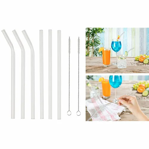 8-teiliges Set Trinkhalme aus Borosilikat-Glas mit Reinigungsbürsten