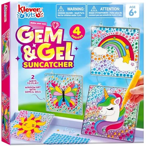 Klever Kits Suncatcher Fenster Bastelsets für Kinder,Geschenke für Mädchen 6 7 8 9 10 11 12 Jahre,DIY Diamant Malset Spielzeug,Basteln Mädchen Painting Set,Kreative Schmetterling Geschenke(4 Themen)