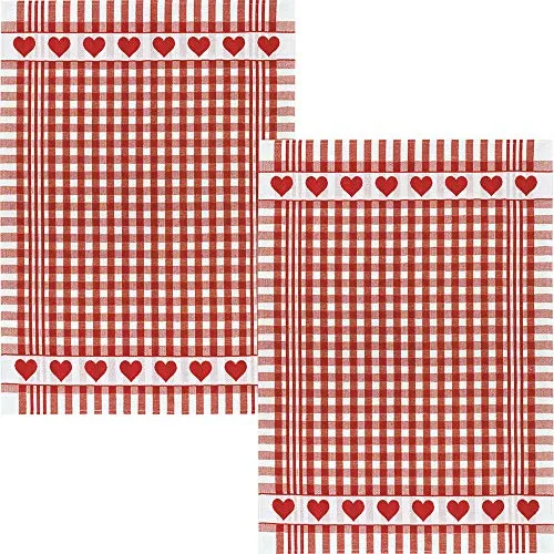 Kracht Geschirrtuch 2er-Pack Halbleinen Karo/Herz rot Größe 50x70 cm