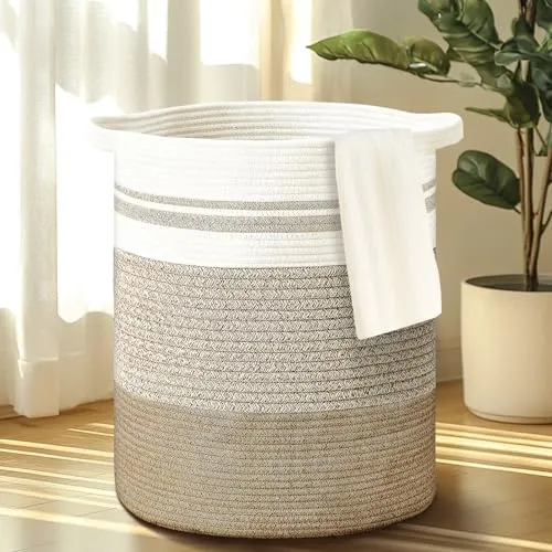 BBLTIFF Korb Geflochten, 50L Wäschekorb mit Henkel, Aufbewahrungskorb Groß, Spielzeug Korb, Wäschekorb Rund Zur Aufbewahrung von Kleidung, Bettwäsche, Decken, Spielzeug, 32x47cm