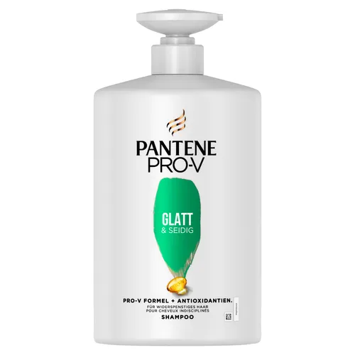 Pantene Pro-V Glatt & Seidig Shampoo 1000ml Pumpspender - Shampoo für krauses, stumpfes Haar mit Active Nutri-Plex-Technologie, schützt Haarbindungen und sorgt für bis zu 100 % frizzresistentes Haar.