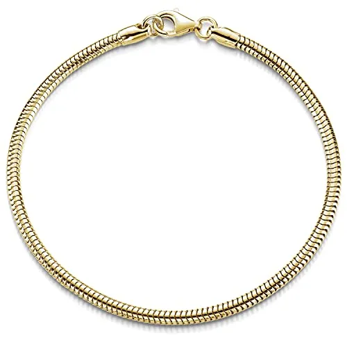 Materia Beads Armband Silber 925 Schlangenkette 3mm vergoldet - Elegantes Damenarmband aus vergoldetem 925 Sterling Silber, flexibel im Schlangenkettendesign. Ideal für stilvolle Akzente. Länge: 18,5cm, Gewicht: 7g – perfekt verpackt in einer hochwertigen Schmuck-Schachtel.