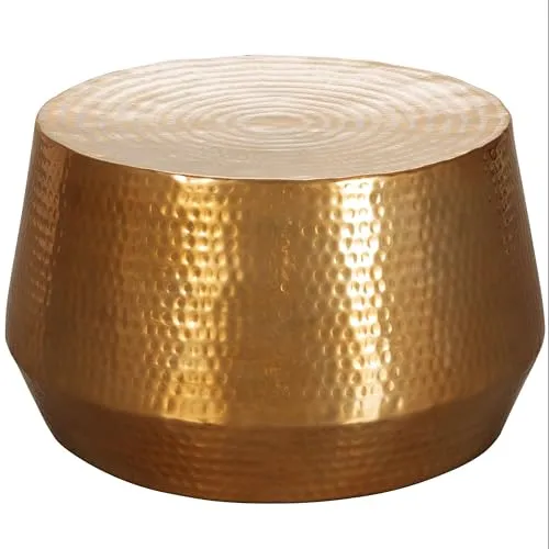 FineBuy Aluminium Couchtisch 60 x 36 cm - Orientalischer Beistelltisch mit Hammerschlag-Design - Beistelltisch fürs Wohnzimmer mit wunderschönem Hammerschlag-Design, handgefertigt aus Aluminium und ideal für eine stilvolle Ablage von Fernbedienungen und Zeitschriften.