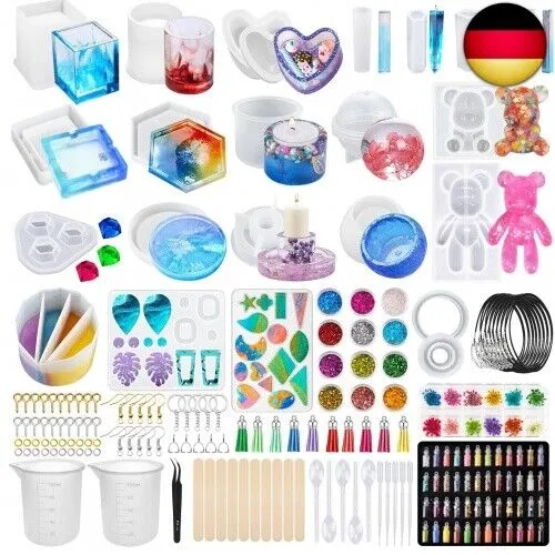 TAVADA Epoxidharz Formen Set - Modellieren & Gießen - 18 Silikonformen und Zubehör für kreatives DIY, ideal für Schmuckherstellung wie Anhänger und Armbänder.