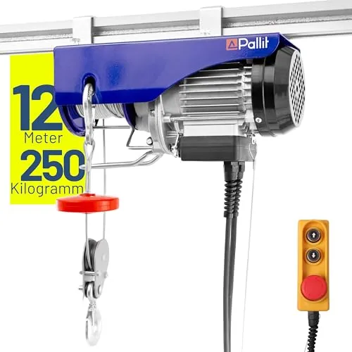 Pallit Seilwinde Elektrisch 230v Tragkraft 125kg/12 m | 250 kg/6 m (Einzel-/Doppelhaken) inkl. Kabelfernbedieung mit 1,6 m Kabellänge HOIST Seilzug Seilhebezug Kettenzug Flaschenzug