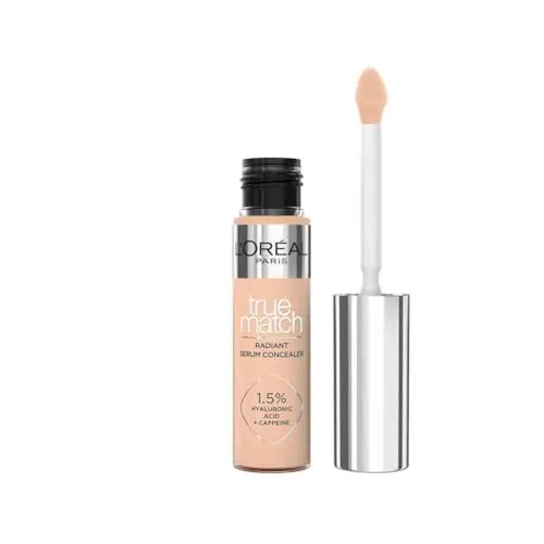 L'Oréal Paris Concealer für ein natürliches Strahlen, Feuchtigkeitsspendend und aufpolsternd, Gesichts Make-Up mit Hyaluronsäure und Koffein, True Match Radiant Serum Concealer 7N, 11 ml
