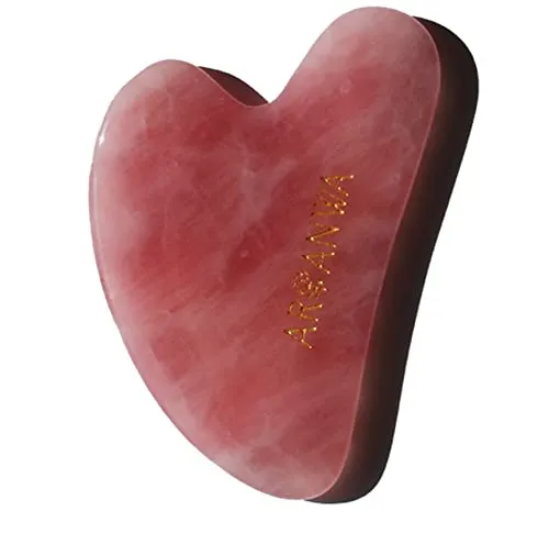 ARI ANWA Premium - Gua Sha Rosenquarz | Inkl. Samtbeutel & E-BOOK für Face Yoga | Gua Sha Massagestein für Formung, Straffung der Konturen | Nur jetzt: Gratis Glow-On als Geschenk