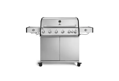 BURNHARD® Gasgrill 6-Brenner, 6x Longlife Premium-Gussbrenner, 900°C Infrarot-Keramikbrenner, Seitenkochfeld, Heckbrenner, Piezo-Zündung, Edelstahlrost – Fat FRED Deluxe+, Silber