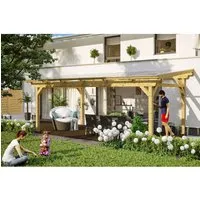 Skan Holz Terrassenüberdachung Sanremo 648x300 cm - Freistehende Leimholz Konstruktion - Terrassenüberdachung aus hochwertigem Leimholz, freistehend ohne Wandmontage, mit stabiler Dacheindeckung aus 16 mm Polycarbonat für optimalen UV-Schutz.