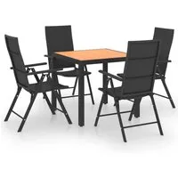 vidaXL 5-tlg. Garten-Essgruppe Schwarz und Braun - Gartenmöbel-Set aus witterungsbeständigem PE-Rattan und stabilen Aluminiumgestellen, ideal für Terrasse oder Patio. Der Tisch mit pflegeleichter WPC-Oberfläche bietet Komfort und Stil für Ihre Außenbereiche.