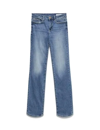 Vero Moda VMFLASH MR STRAIGHT Damen Jeans - Jeans in Regular/Straight Fit, aus 89% recycelter Baumwolle, mit normalem Bund für optimalen Sitz. Ideal für Büro und Freizeit – bequem und stylish zugleich.