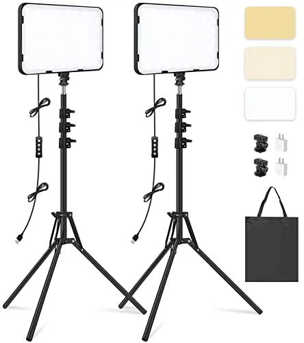 Packen LED Videolicht mit 63'' Stativständer - Dauerlichter für professionelle Fotografie und Videografie. Dimmbare Farbtemperatur von 2500K bis 8500K für perfekte Beleuchtung bei jedem Anlass.