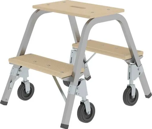Tritt aus Stahl/Holz mit 2 Stufen und 4 Bockrollen von Günzburger