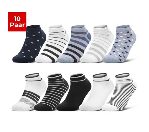sockenkauf24 Sneakersocken 10 Paar Damen Sneaker Socken Mehrfarbig (35-38, 36832+36844/1) Streifen Punkte Herzen Maritim Baumwolle WP