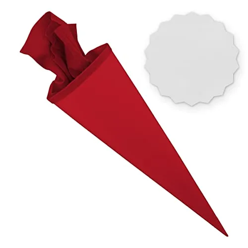 itenga Set Bastelschultüte rund 70 cm inkl. Namensschild in Stern Form - Schultüte Zuckertüte Rohling Personalisieren Name Schulkind (Rot)