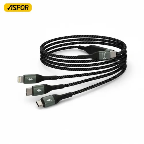 ASPOR AC-36 3-in-1 Schnellladekabel 60W USB-C Lightning Micro-USB 1,2m
