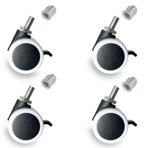 Sämann 4er Set Möbelrolle schwarz/grau Gummirolle Lenkrolle Laufrolle Hartbodenrolle Drehstuhl mit Gewindeschraube M8 und Gewindehülse M8 x 15 mm
