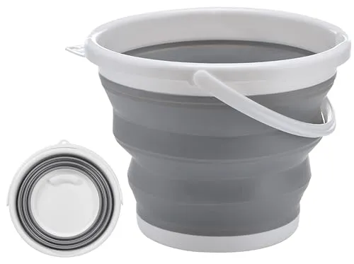 NEEZ Faltbarer Eimer aus Silikon – 10 Liter Eimer mit Griffen – Mehrzweck-Klappeimer für Camping, Waschmittel, Fensterreinigung & Außenbereich (Grau)