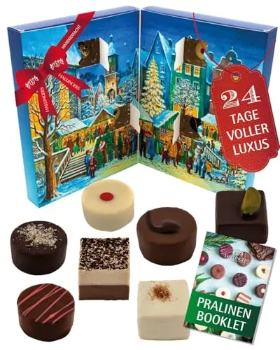 Hallingers Pralinen Adventskalender 2025 – 24 handgemachte Premium Pralinen ohne Alkohol – Genusskalender aus der Manufaktur – Edle Geschenkidee für die ganze Familie - Made in Germany