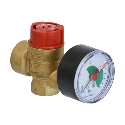 Flamco Rohrverbinder Membran-Sicherheitsventil mit Manometer 1/2