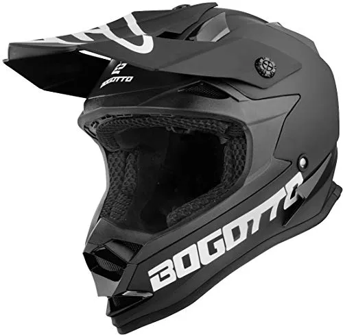 Bogotto V321 Solid Motocross Helm XL, schwarz - Motorradhelm mit Thermoplastik-Außenschale und ECE 22-05 Zertifizierung für optimale Sicherheit und Komfort beim Offroad-Fahren.