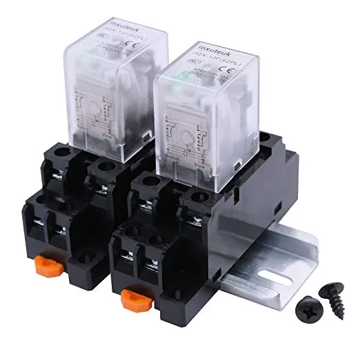 mxuteuk 2 Stück JQX-13FL DC 12V Spulenleistung relais 8Pin 10A DPDT LED Anzeige elektromagnetisches Leistungsrelais Wechsler mit hochwertiger Basis, mit DIN-Schiene geschlitztem Aluminium
