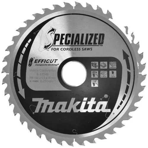 Makita E-12245 EFFICCUT Kreissägeblatt 185 mm, 40 Zähne - Höchste Effizienz - Zubehör Elektrowerkzeuge - Das EFFICUT Kreissägeblatt bietet bis zu 250 % schnellere Schnittgeschwindigkeiten und ist ideal für Akku-Geräte, was die Arbeitszeit um bis zu 60 % reduziert.
