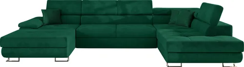 Mirjan24 Wohnlandschaft in Waldgrün, U-Form - Bequeme Wohnlandschaft mit Schlaffunktion und Bettkasten, ideal für gemütliche Wohnzimmer. Maße: 345x202 cm. Rechts montierbar für optimale Raumnutzung.