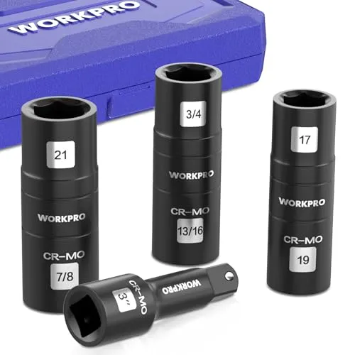 WORKPRO Steckschlüssel Satz 4-teilig, mit Stangenverlängerung, für Elektro-Schraubendreher mit 1/2-Zoll-Antrieb, für viele Teile wie Schrauben und Muttern, Cr-Mo Stahl, mit Aufbewahrungsbox