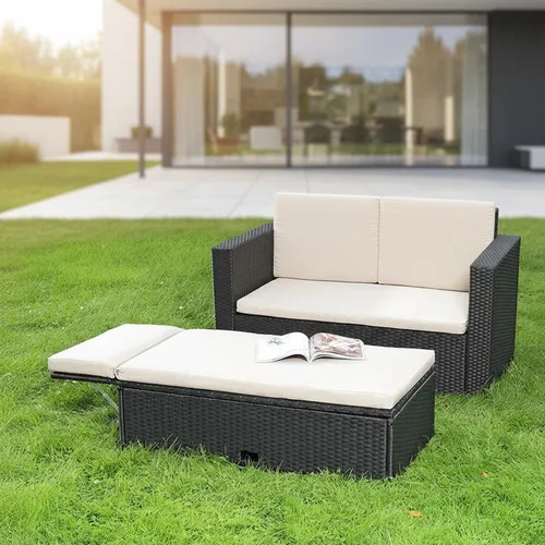 Melko Polyrattan Lounge Tisch Fußbank klappbar