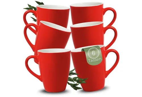 matches21 HOME & HOBBY Tasse Kaffeetassen 6er Set aus Keramik 340ml, Teetassen in Rot, 6-tlg., Keramik, Moderne Kaffeebecher Spülmaschinenfest & Mikrowellengeeignet