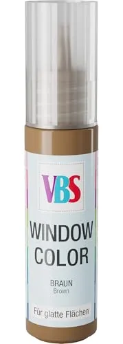 VBS Window Color 20ml wasserbasiert, wasserverdünnbar, wasserfest, lichtecht, geruchsneutral, Linerflasche, Fensterdekorationen Malfarbe Farbe Bastelfarbe Braun