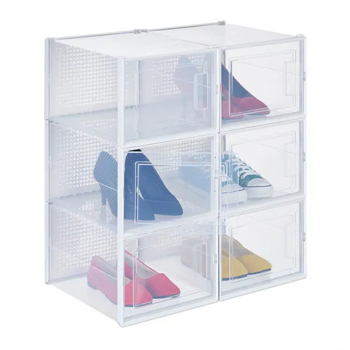 Schuhboxen Schuhorganizer - Stapelbare Kunststoffboxen für Sneaker - Schuhaufbewahrung mit 6 transparenten Boxen, ideal zur platzsparenden und ordentlichen Lagerung Ihrer Schuhe. Perfekt für jedes Zimmer!